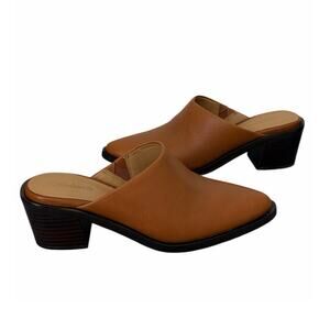 Madewell the Darcy Leather Mule in Warm Coffee Brown US 6 Walkable Stacked Heel